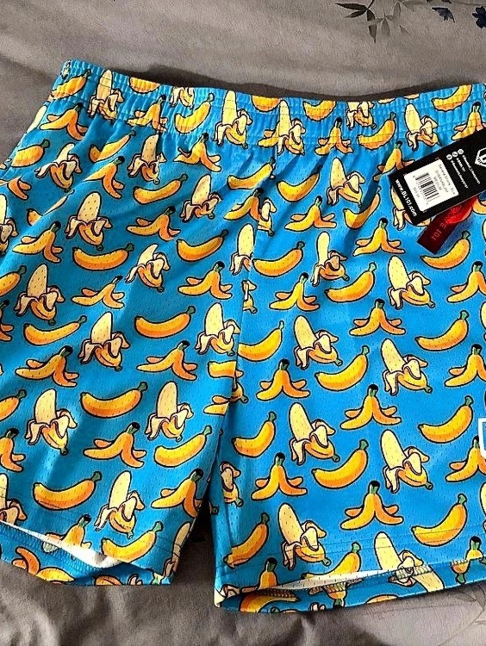 Baseball 101 Mens Banana Print Athletic Shorts Blue Size Medium NWT